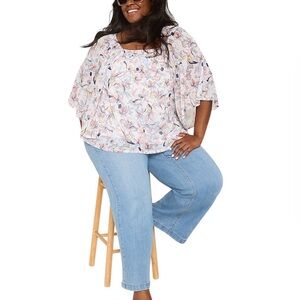 Lane Bryant Mesh Smocked-Neck Lined Circle Drama Dress Up / Down Flowy Top 22/24